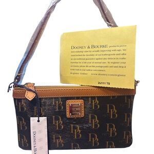 Dooney & Bourke Black and Brown Wristlet Bag with Monogram Print